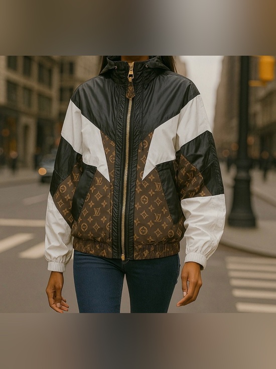 Louis Vuitton Jackets & Blazers - Louis Vuitton Brown Monogram Panel Bomber Jacket with Black & White Accents